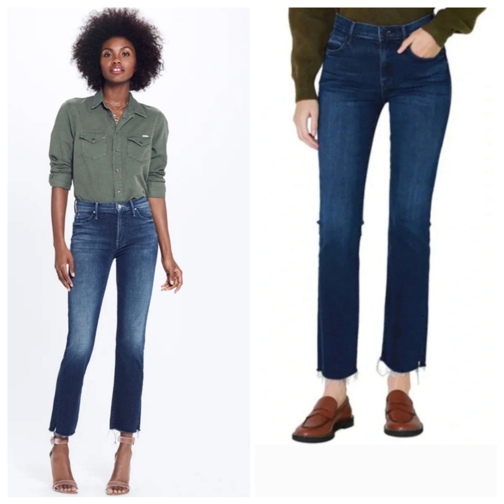 MOTHER Dark Blue Cropped Ankle Jeans